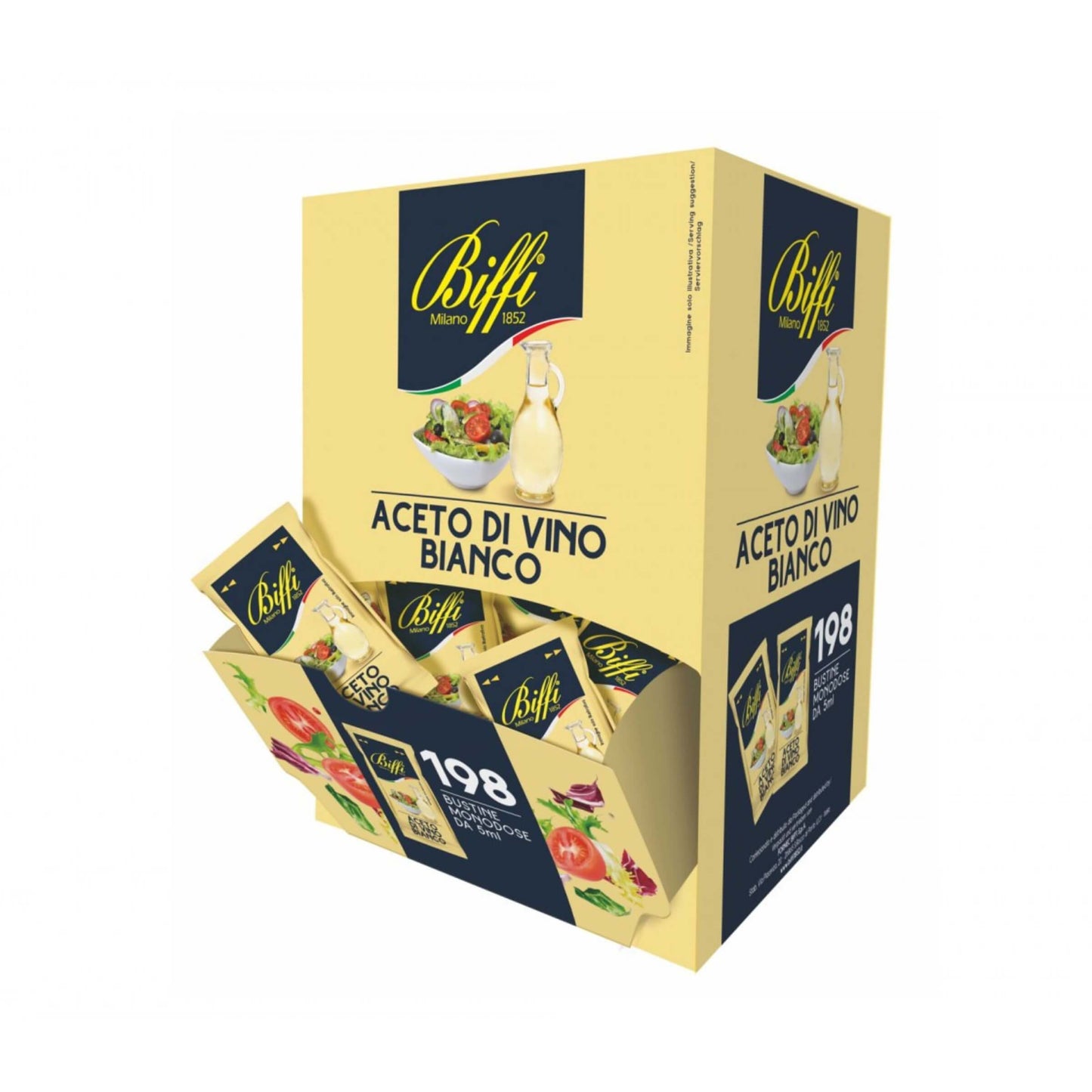 Biffi Aceto di Vino Bianco bustine monodose 5 ml, confezione da 198 pezzi formato food service