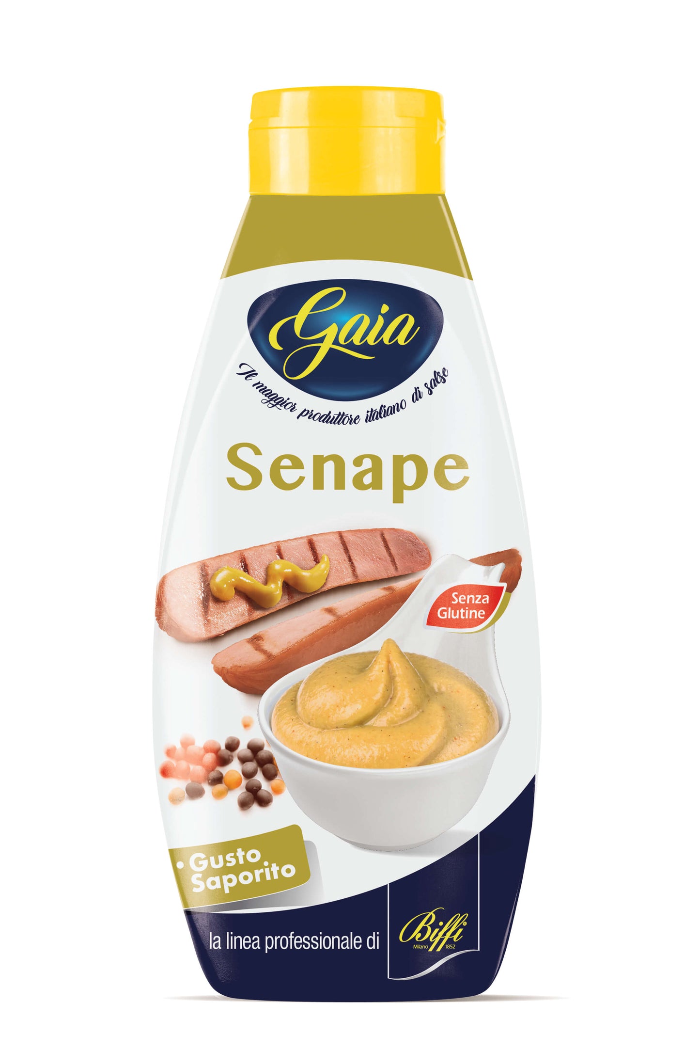 Biffi-Gaia Flacone Squeeze Senape 820 g, semi di senape 20% con aceto di vino e spezie