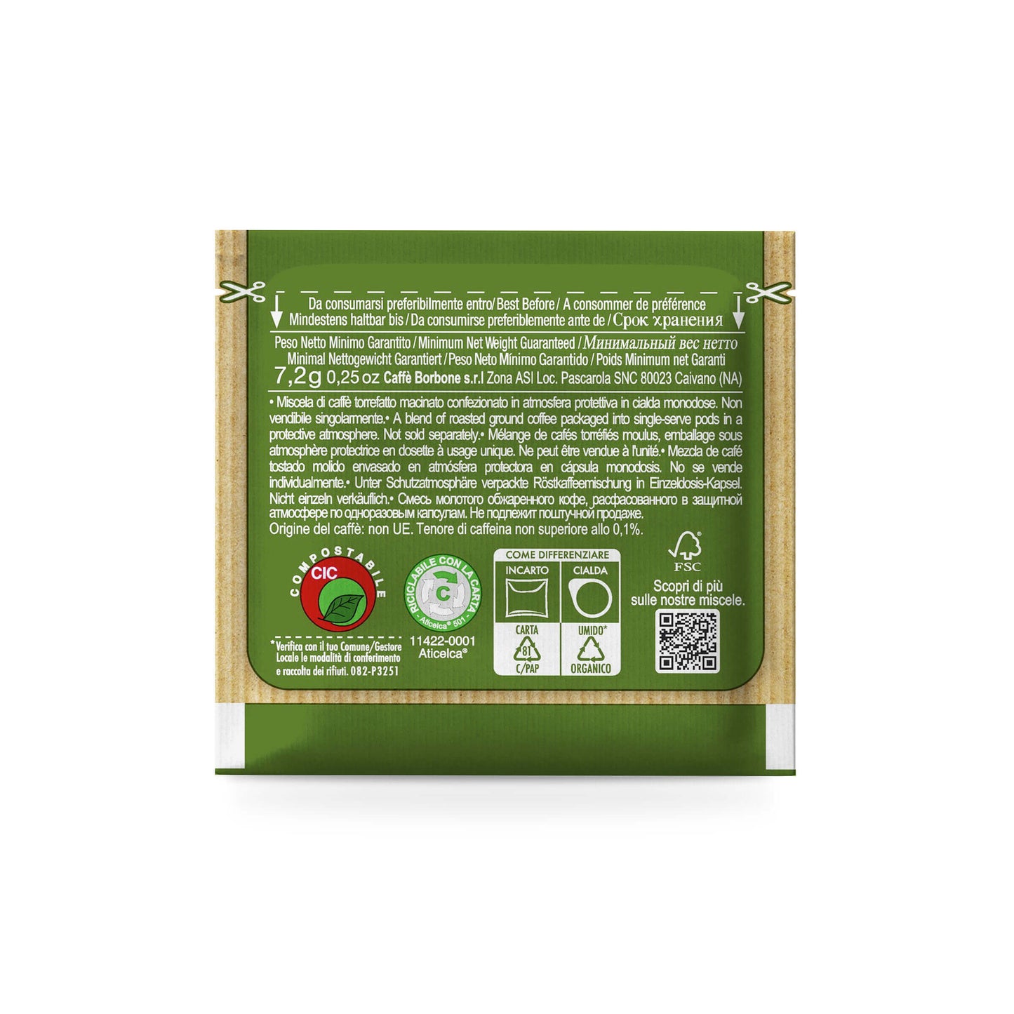 Caffè Borbone 100 Cialde ESE 44 mm Miscela Verde Dek Compostabili con Incarto Riciclabile Espresso Decaffeinato Cremoso
