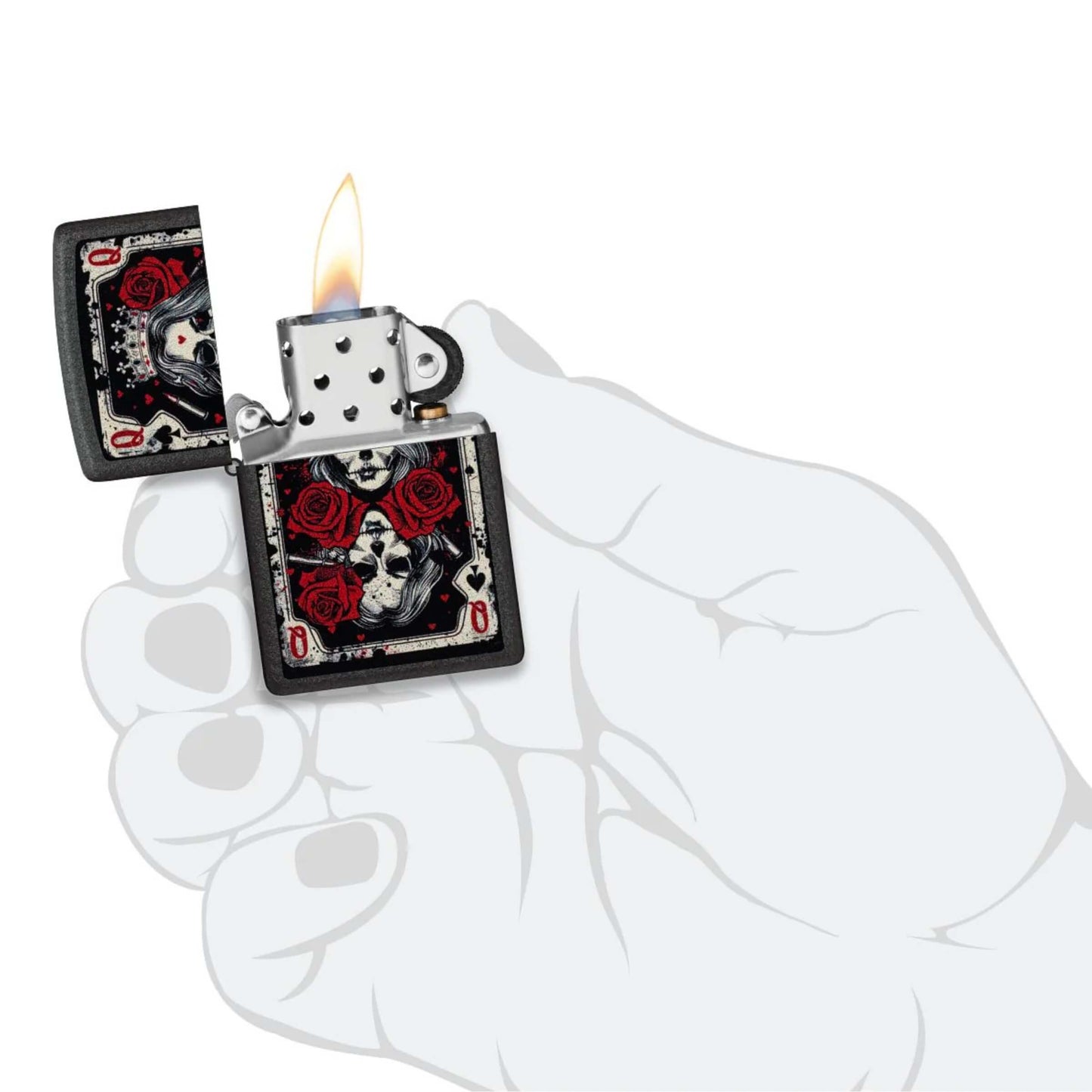 Zippo Skull Queen Card Accendino Antivento Black Crackle