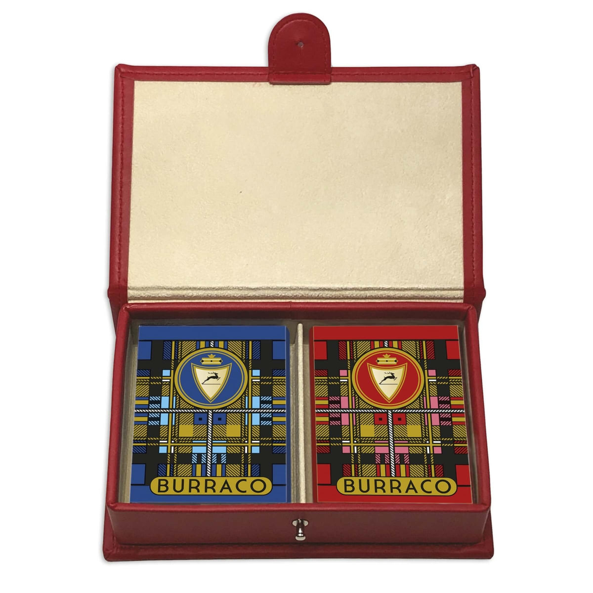 CARTE MODIANO BURRACO SCOZZESE ASTUCCIO IN SIMIL PELLE ROSSO 2 MAZZI