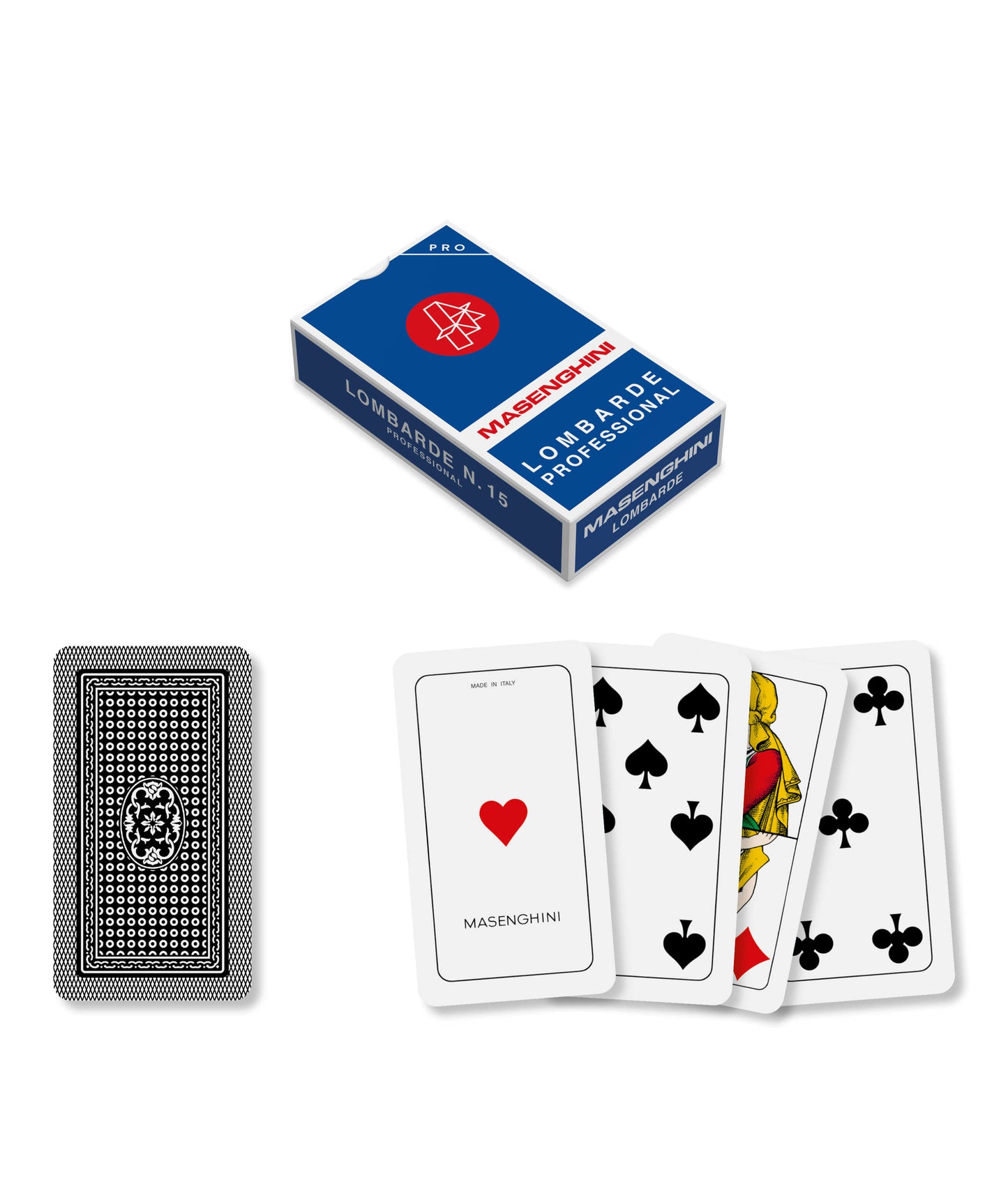 Carte da gioco Masenghini Lombarde Professional PVC 100% formato 52x93 mm astuccio blu