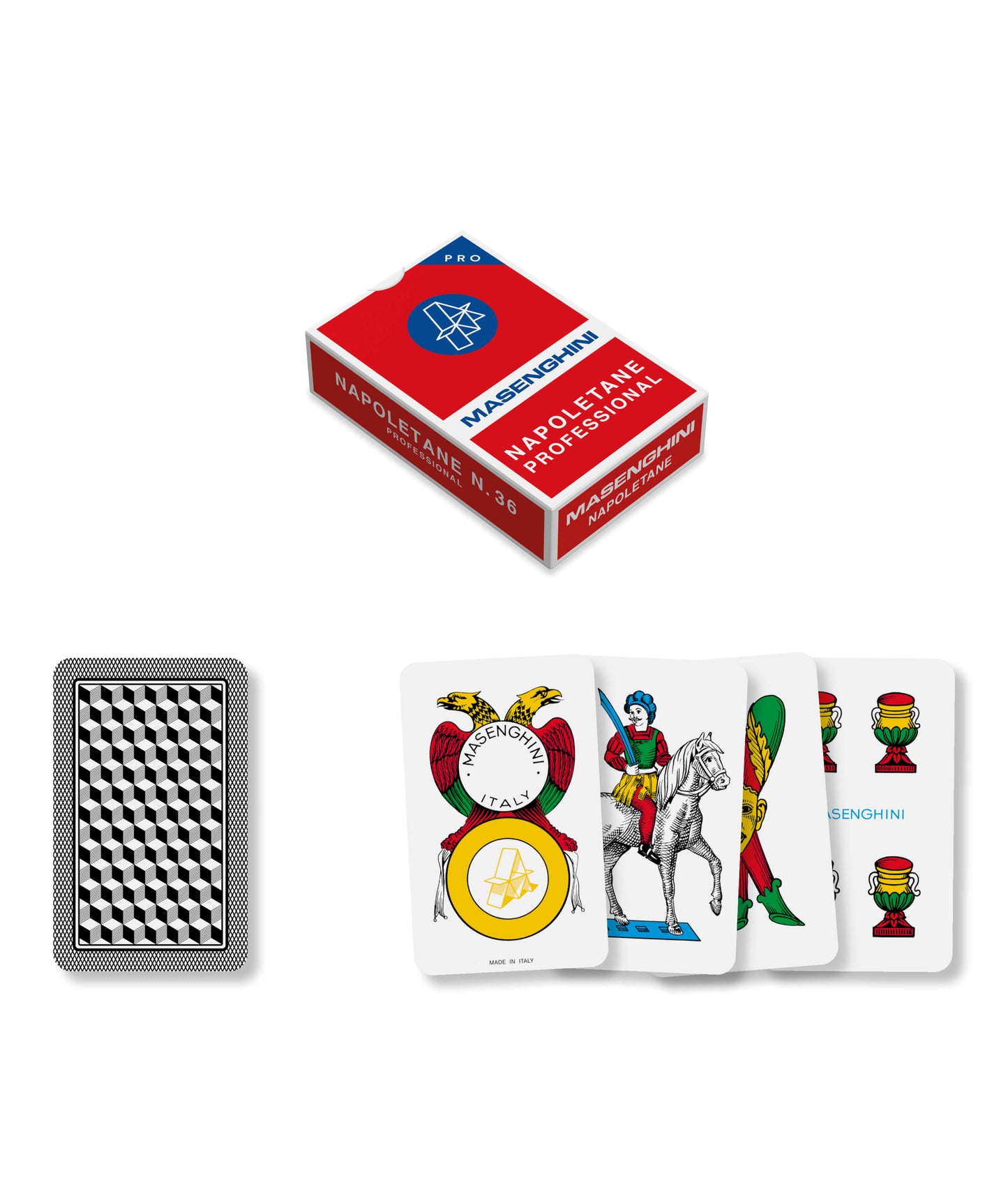 Carte da gioco Masenghini Napoletane Professional PVC 100% formato 51x82 mm astuccio rosso