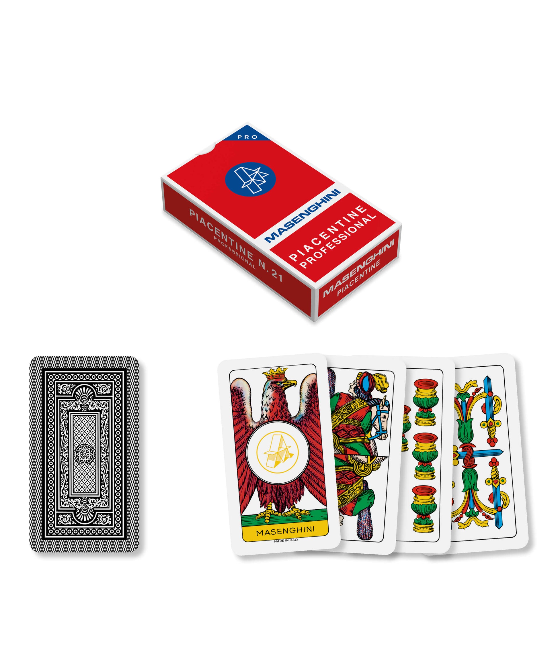 Carte da gioco Masenghini Piacentine Professional PVC 100% formato 52x93 mm astuccio rosso