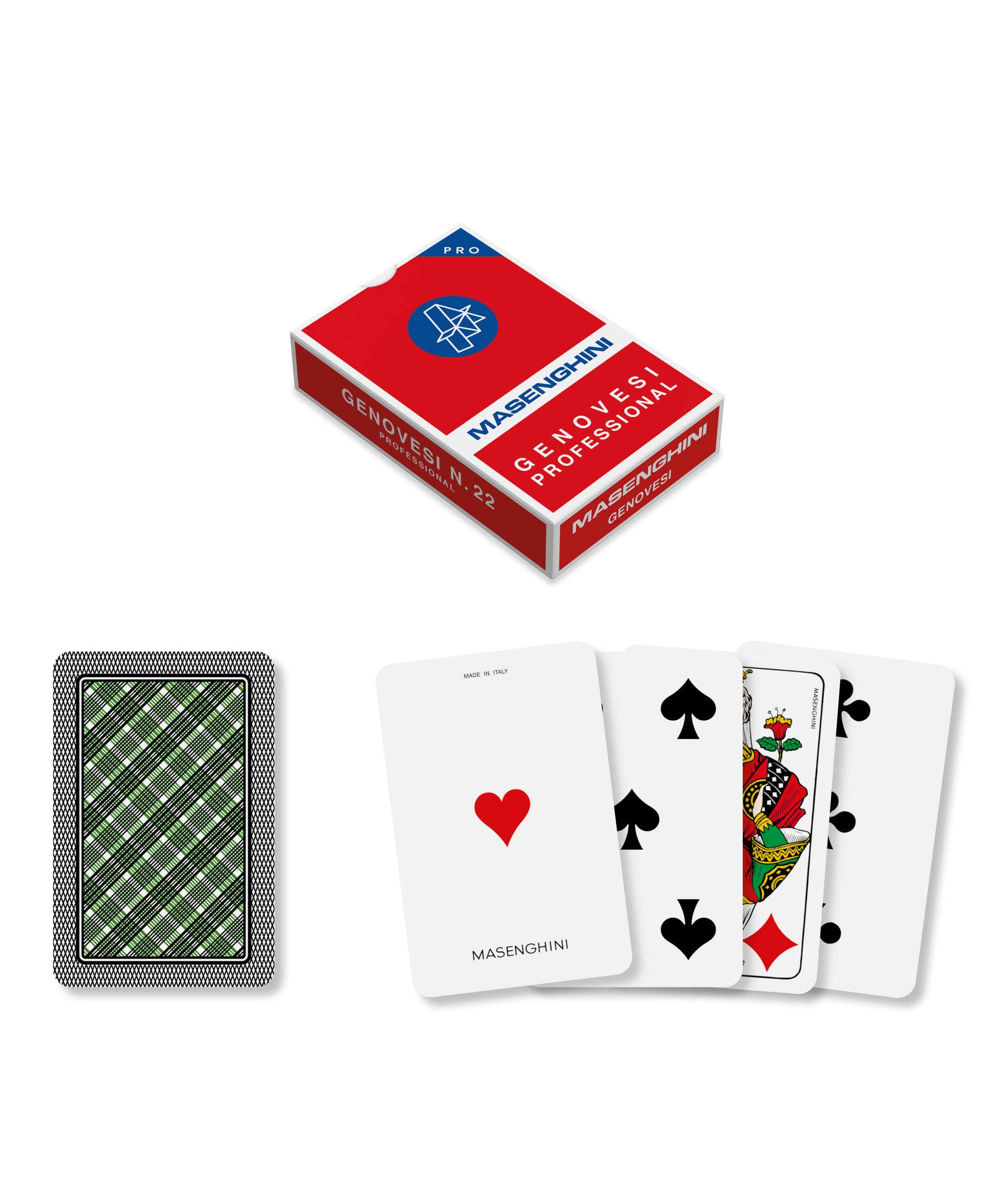 Carte da gioco Masenghini Genovesi Professional PVC 100% formato 58x88 mm semi francesi astuccio rosso