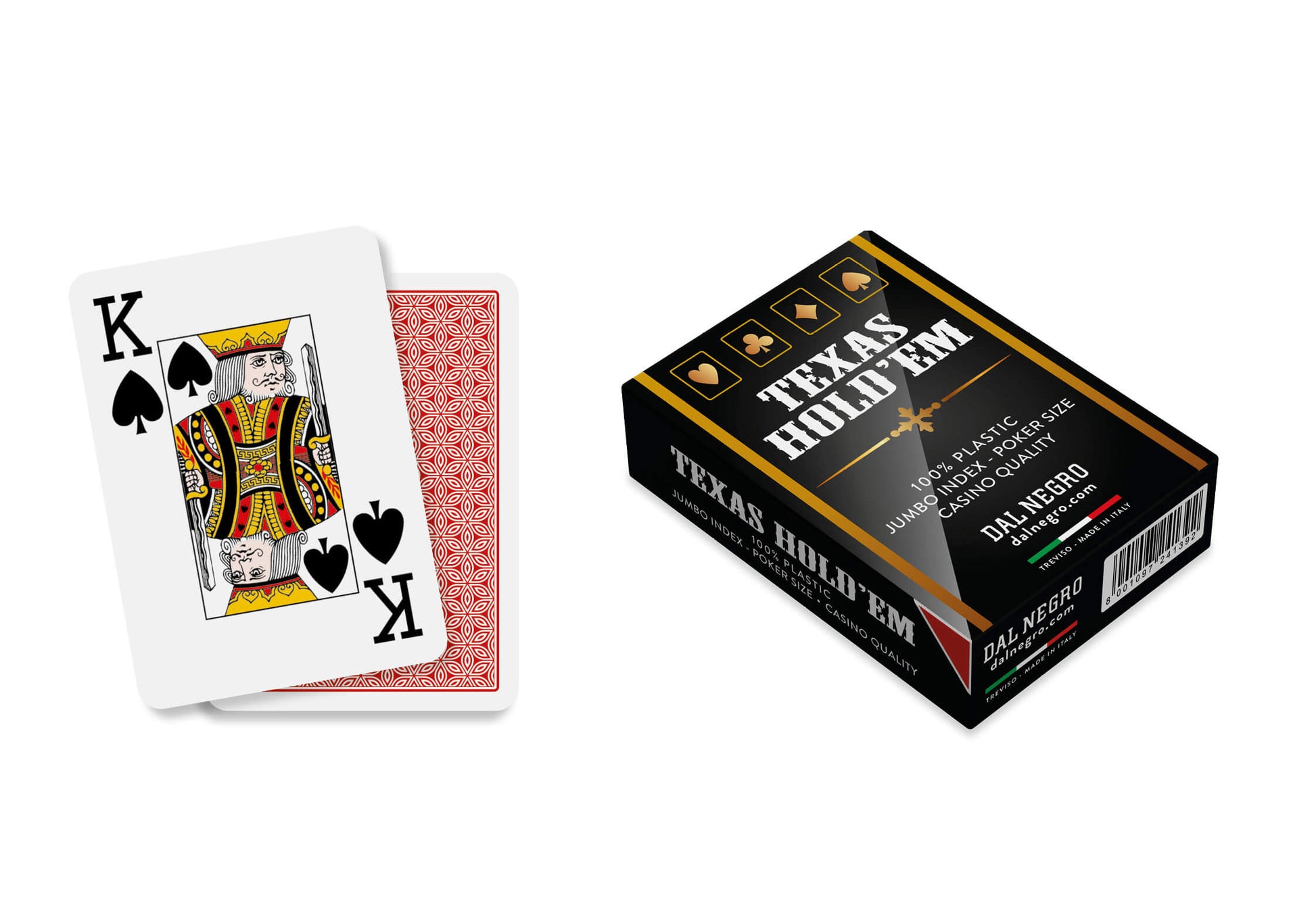 Set carte Texas Hold'em Dal Negro in PVC rosso 52 carte e 2 jolly