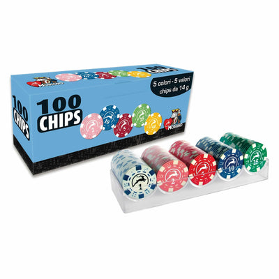 100 CHIPS POKER MODIANO 14gr CON VALORE E VASSOIO TRASPARENTE