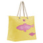 Borsa canvas gialla dettaglio applicazioni pesci rosa sfrangiato design marino estivo