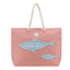 Borsa mare in canvas rosa con applicazioni a pesci in denim sfrangiato azzurro design marino