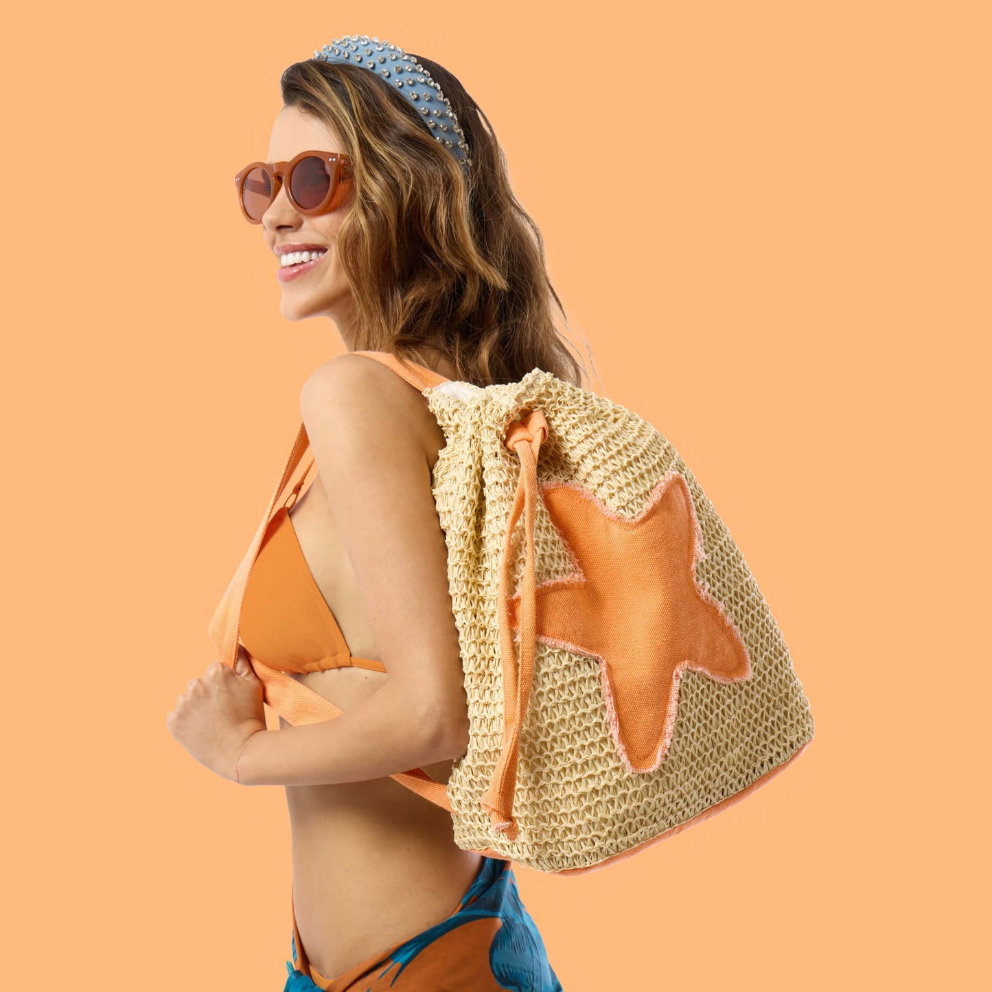 ZAINO IN PAGLIA CON STELLA MARINA ARANCIONE - shop_name