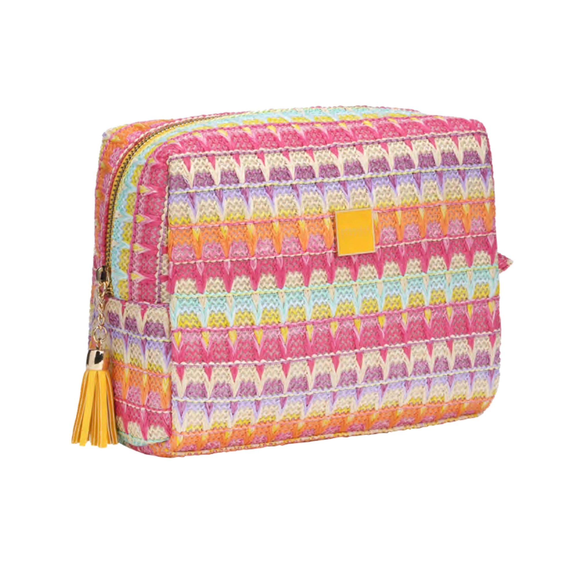 Dettaglio interno busta grande tessuto multicolor con fodera e chiusura a zip