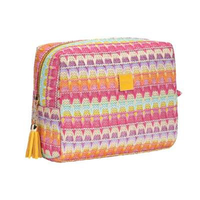 Dettaglio interno busta grande tessuto multicolor con fodera e chiusura a zip
