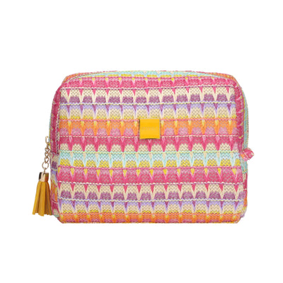 Busta grande in tessuto multicolor a fantasia geometrica con colori rosa, giallo, azzurro e lilla