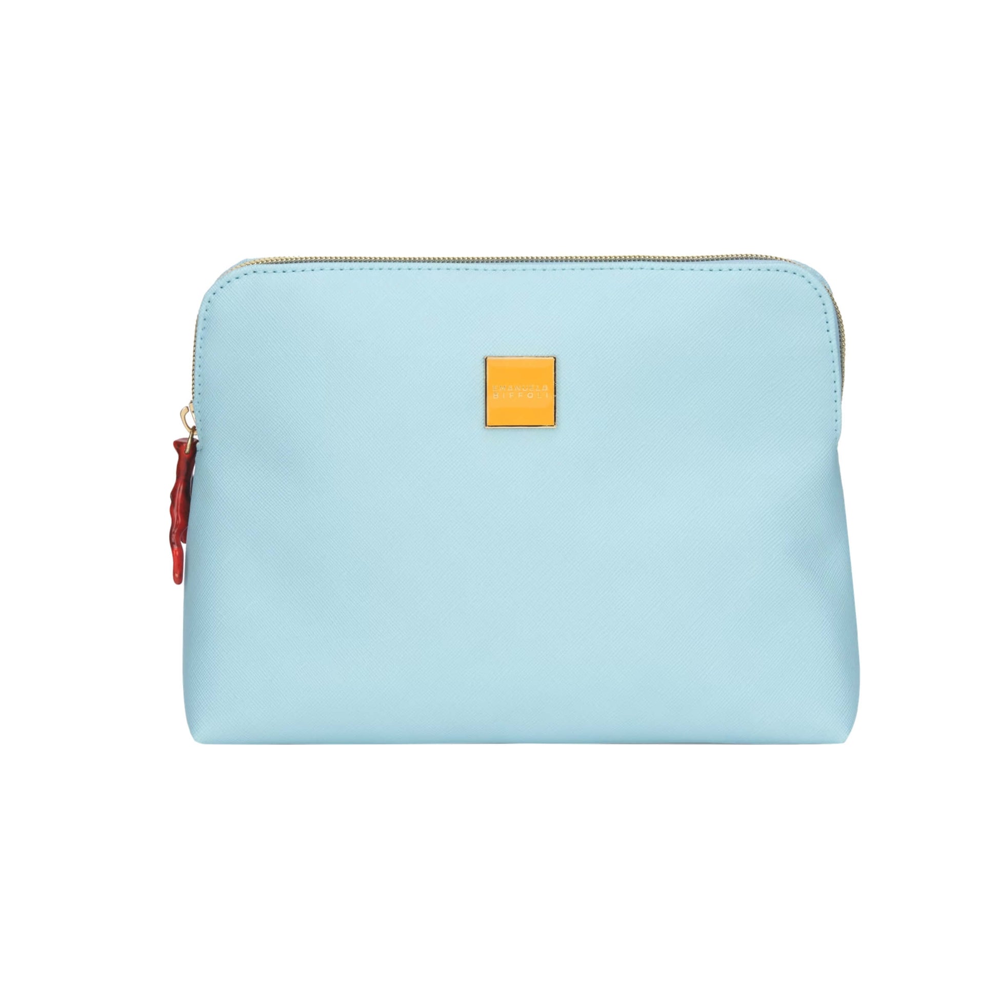 Busta grande celeste Corals di Emanuela Biffoli in eco-pelle saffiano con fodera tropicale