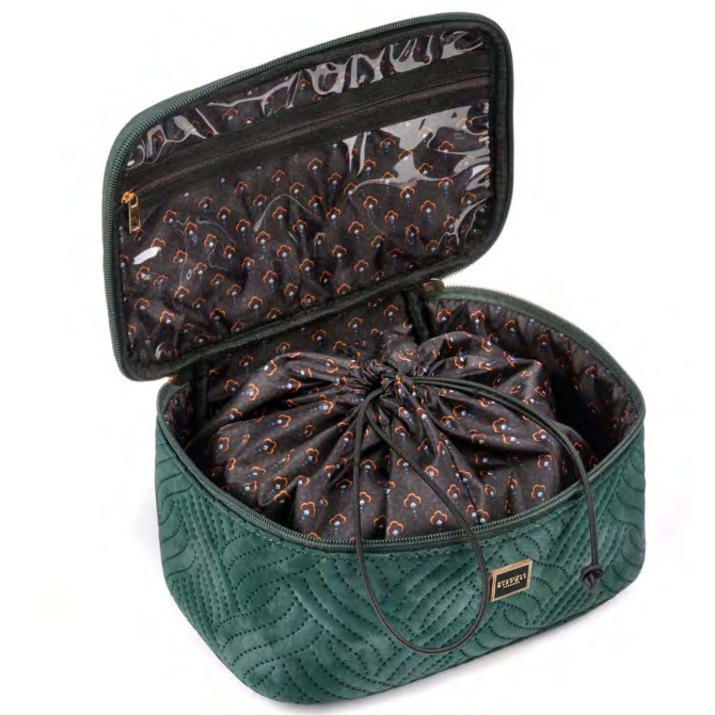 Beauty Case Emanuela Biffoli Onde Verde in Ecopelle Scamosciata con Fodera Personalizzata e Dettagli Dorati