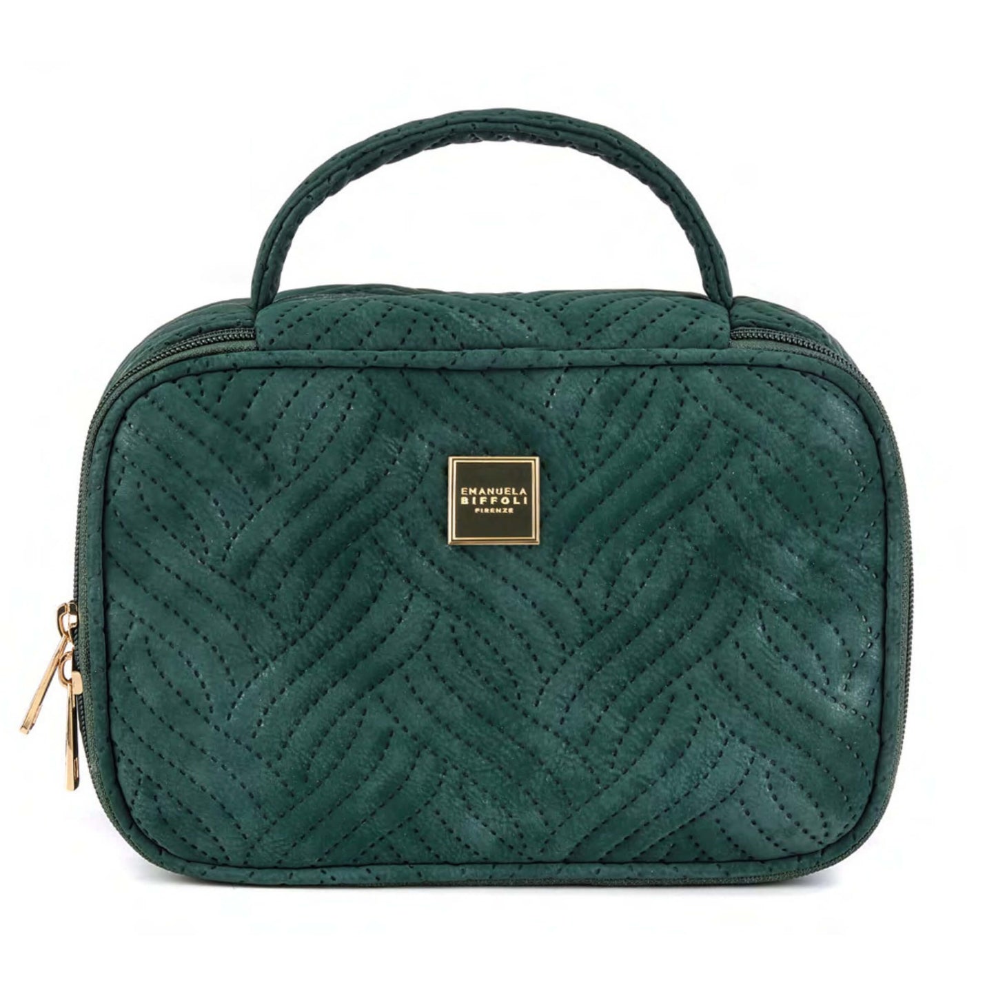 Beauty Case Emanuela Biffoli Onde Verde in Ecopelle Scamosciata con Fodera Personalizzata e Dettagli Dorati