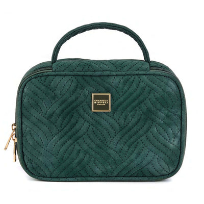 Beauty Case Emanuela Biffoli Onde Verde in Ecopelle Scamosciata con Fodera Personalizzata e Dettagli Dorati