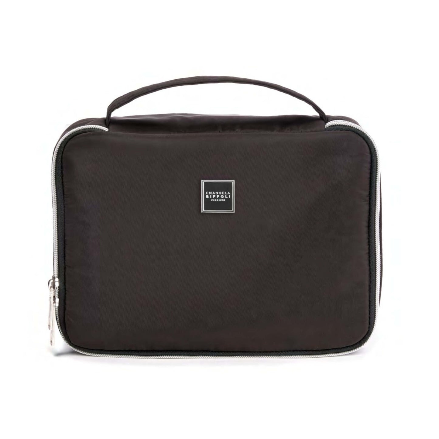 Beauty Case in Nylon Nero con Tasche Porta Pennelli e Chiusura Zip 24 x 18 x 9 cm