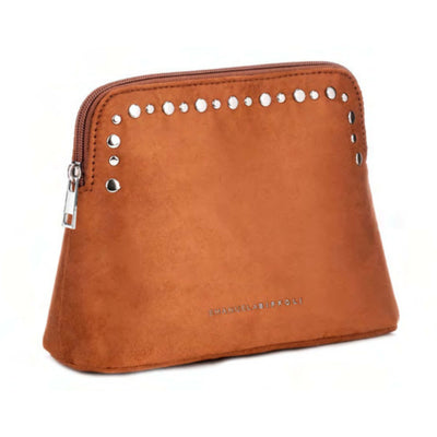 Pochette Emanuela Biffoli Busta Media Marrone in Ecopelle Scamosciata con Borchie e Fodera Personalizzata