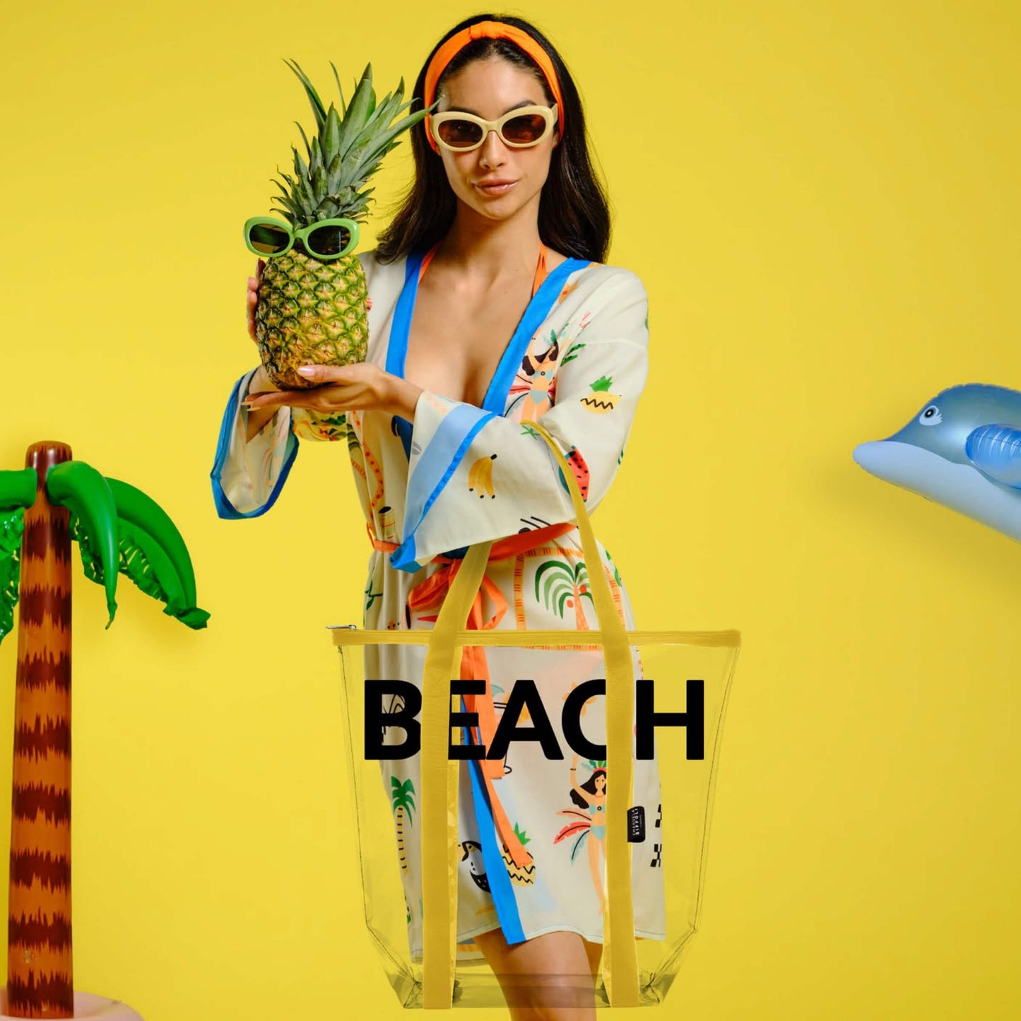Borsa Mare Beach Trasparente PVC con Manici Colorati 40 x 32 x 20 cm
