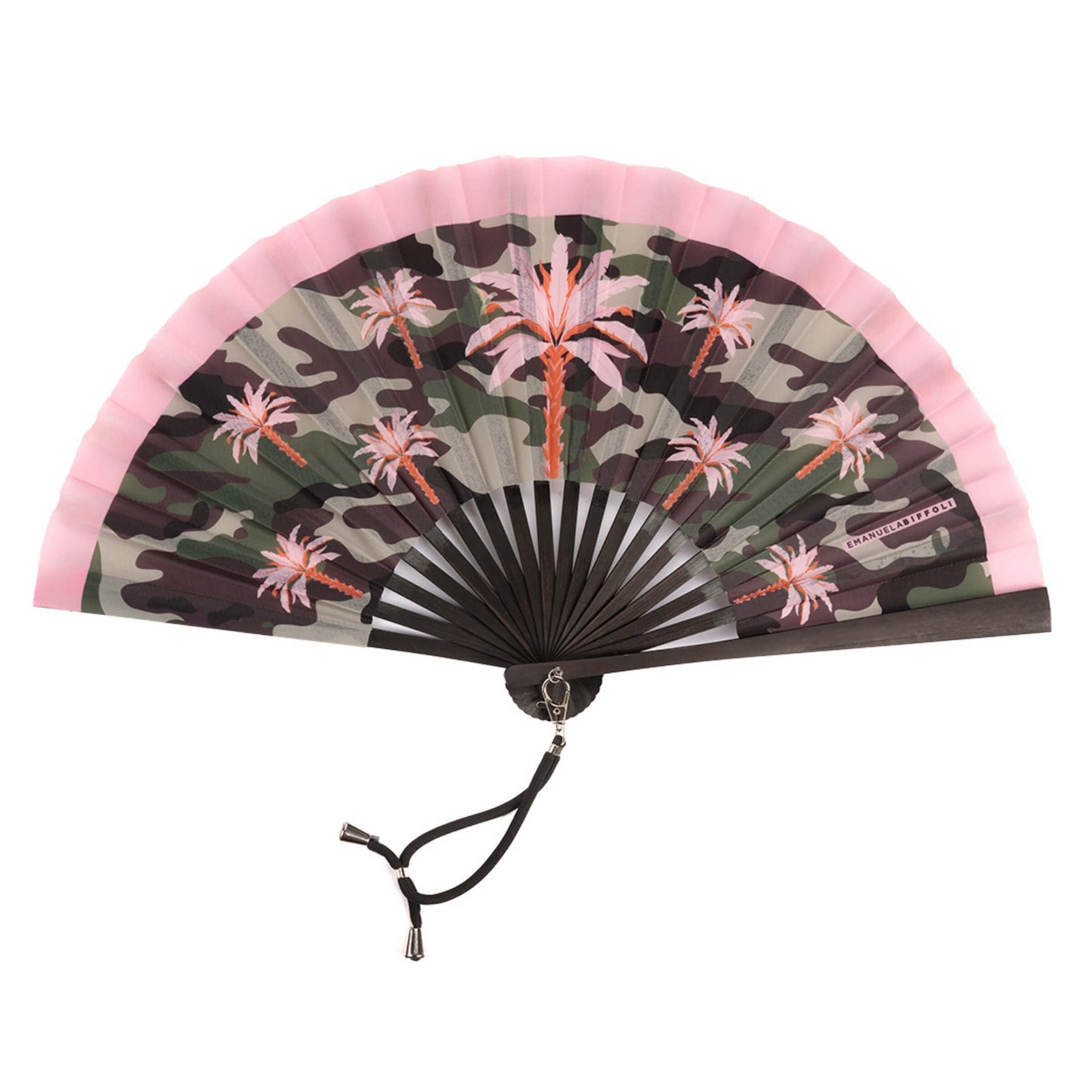 Ventaglio in Bamboo con Tessuto Stampato e Laccio con Moschettone 27 cm - 3739 - shop_name