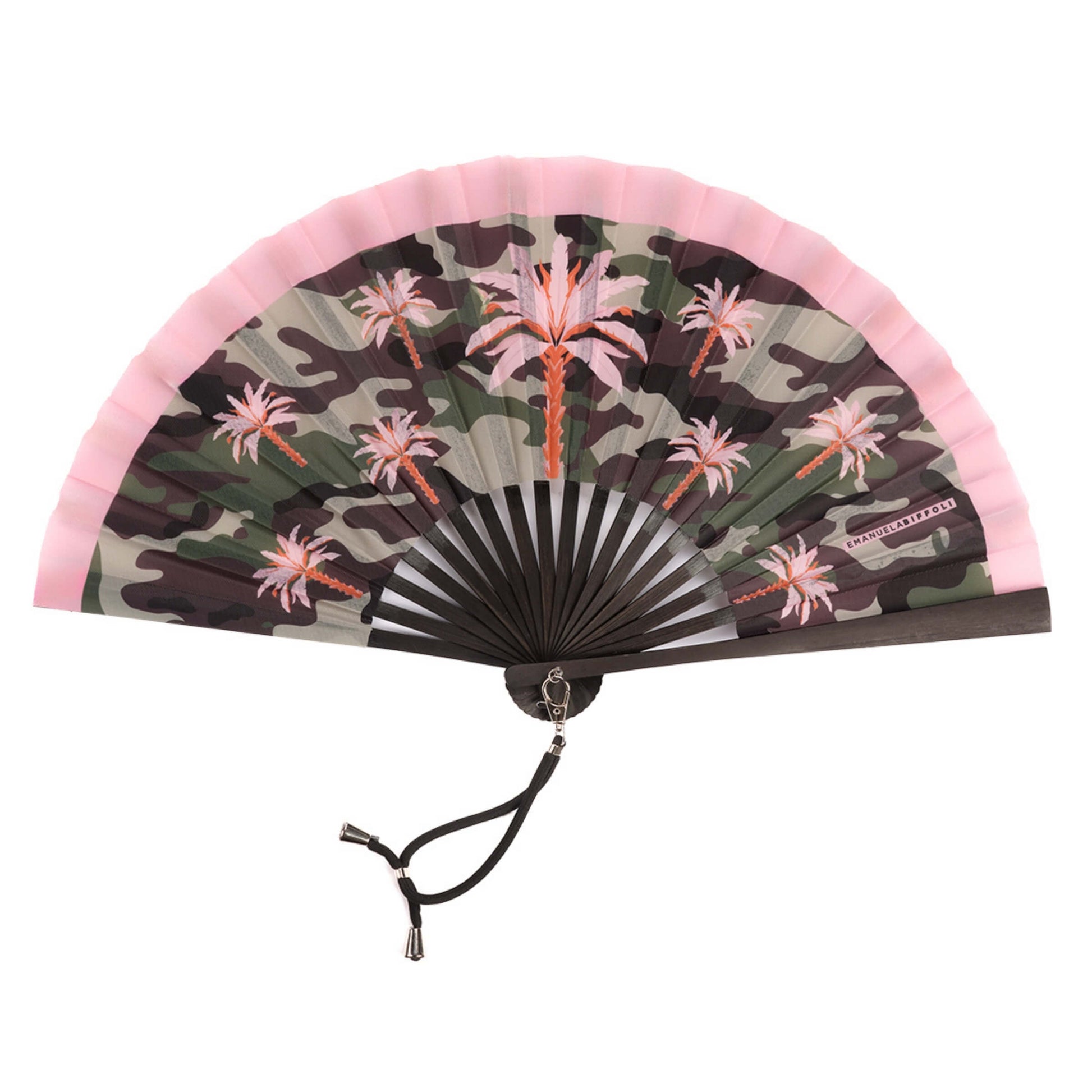 Ventaglio in Bamboo con Tessuto Stampato e Laccio con Moschettone 27 cm - 3739 - shop_name