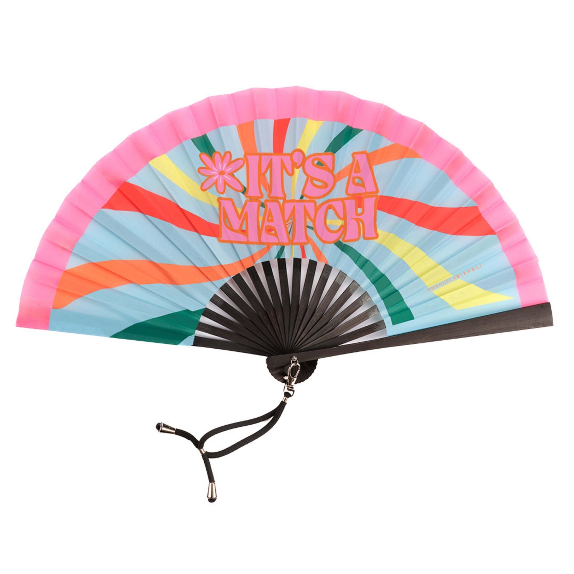 Ventaglio in Bamboo con Tessuto Stampato e Laccio con Moschettone 27 cm - 3739 - shop_name