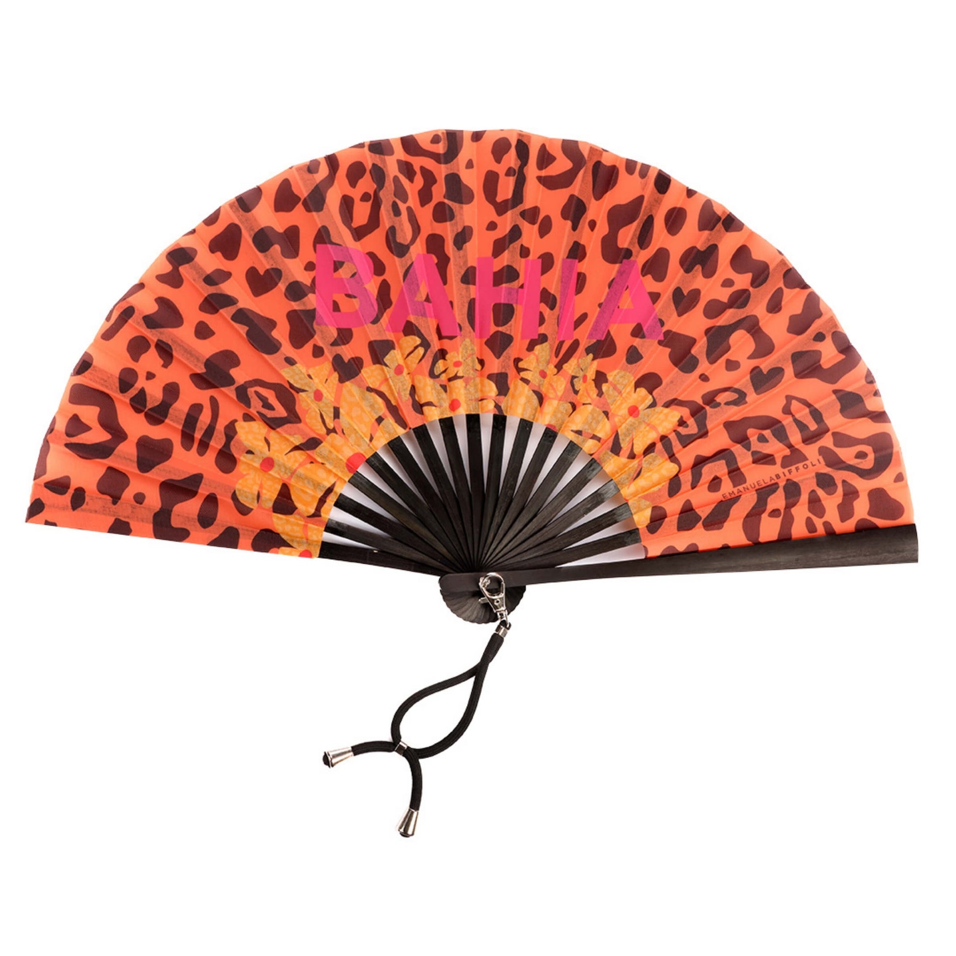 Ventaglio in Bamboo con Tessuto Stampato e Laccio con Moschettone 27 cm - 3739 - shop_name