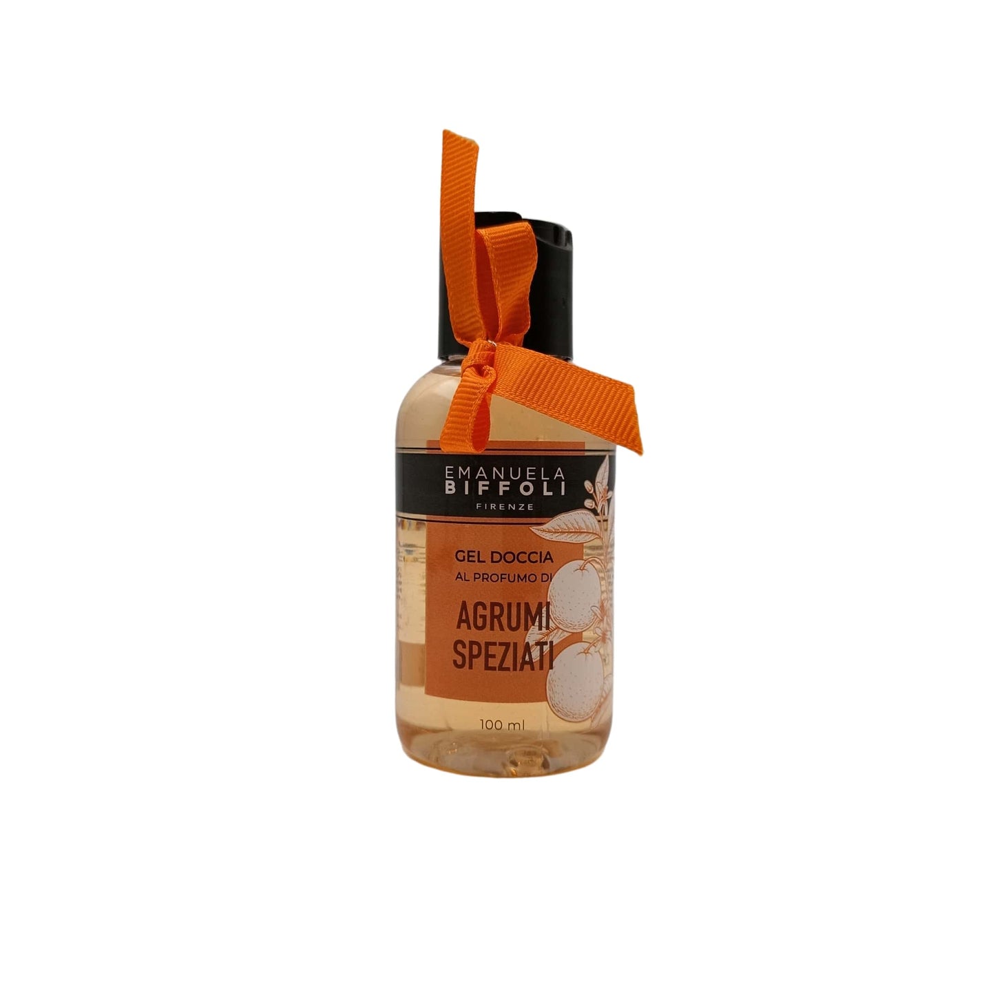 Gel doccia da viaggio Emanuela Biffoli 100ml profumo agrumi speziati flacone