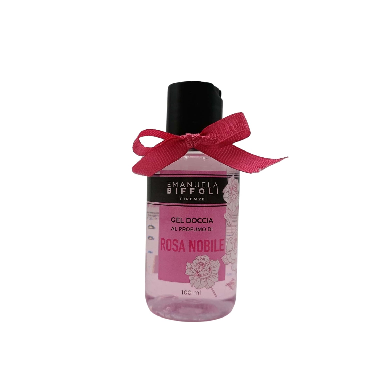 Gel doccia da viaggio Emanuela Biffoli 100ml profumo rosa nobile flacone