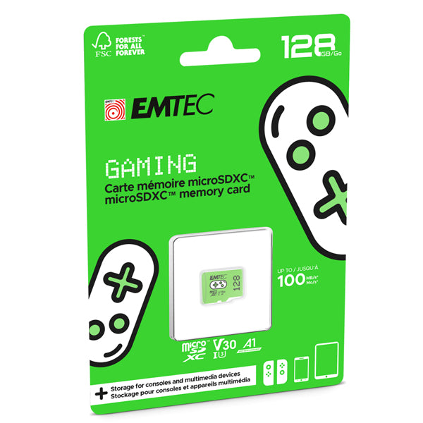 Emtec - MSD Gaming UHS-I U3 V30 A1 - Verde - 128GB - ECMSDM128GXCU3G