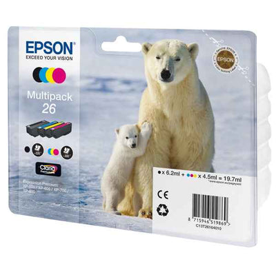 Epson - Multipack Cartuccia ink - 26 - C/M/Y/K - C13T26164010 - C/M/Y 4,5ml cad - K 6,2ml