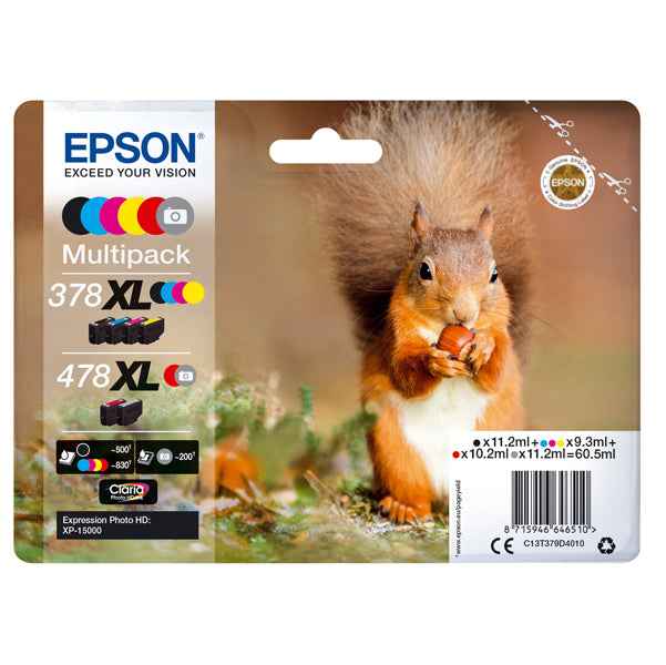 Epson - Multipack Cartuccia ink - 378XL/478XL - C/M/Y/K/R/G - C13T379D4010 - C/M/Y 9,3ml - K/R 11,2ml - R 10,2ml