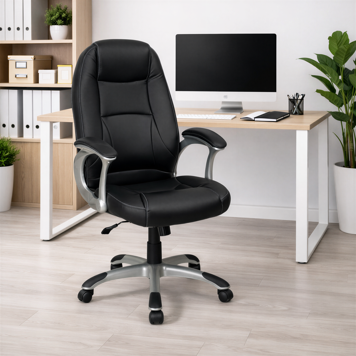 Powerlan Edison Poltrona da Ufficio Ergonomica in Ecopelle Nera