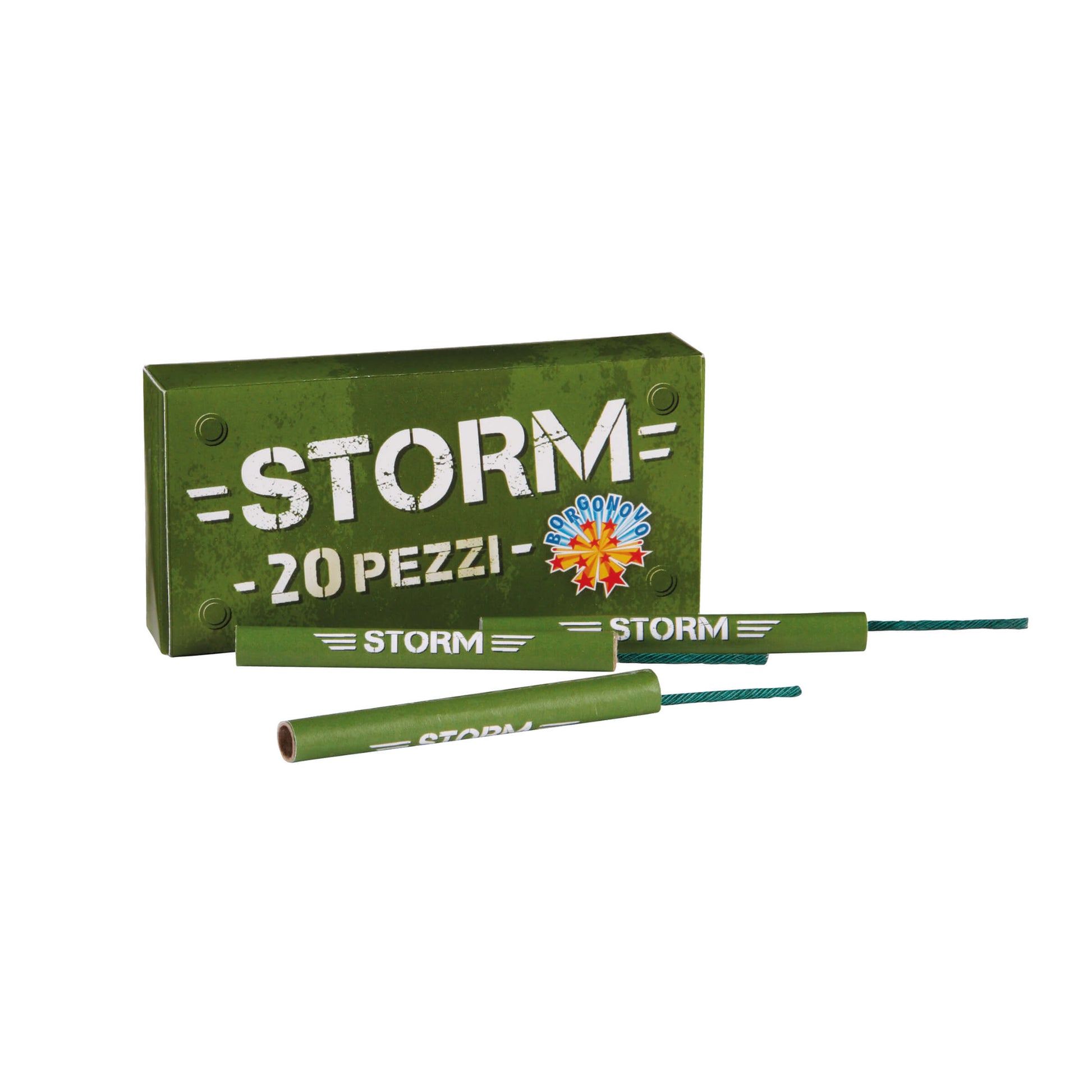 Storm Borgonovo F2 con miccia, petardo a colpo sonoro, confezione da 20