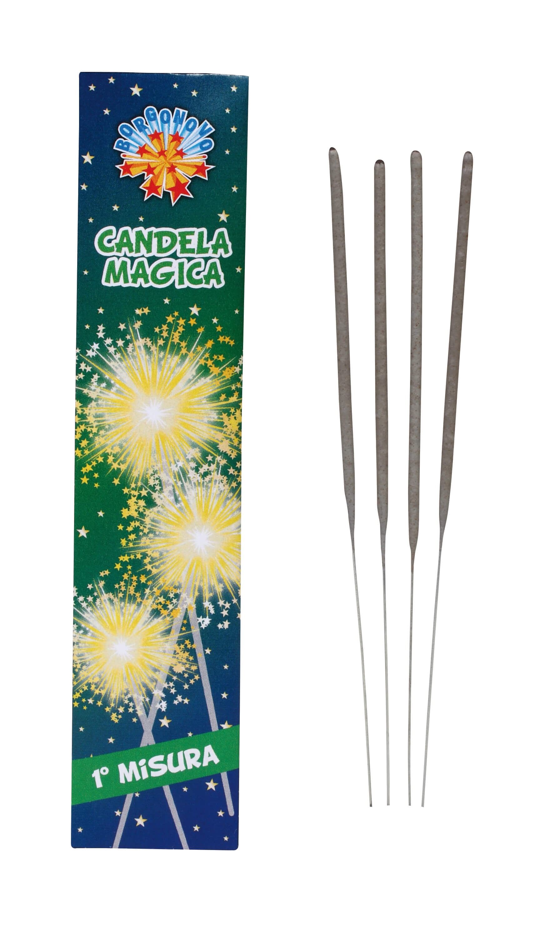 Candele magiche Borgonovo F1 1a misura con scintille oro, confezione da 10