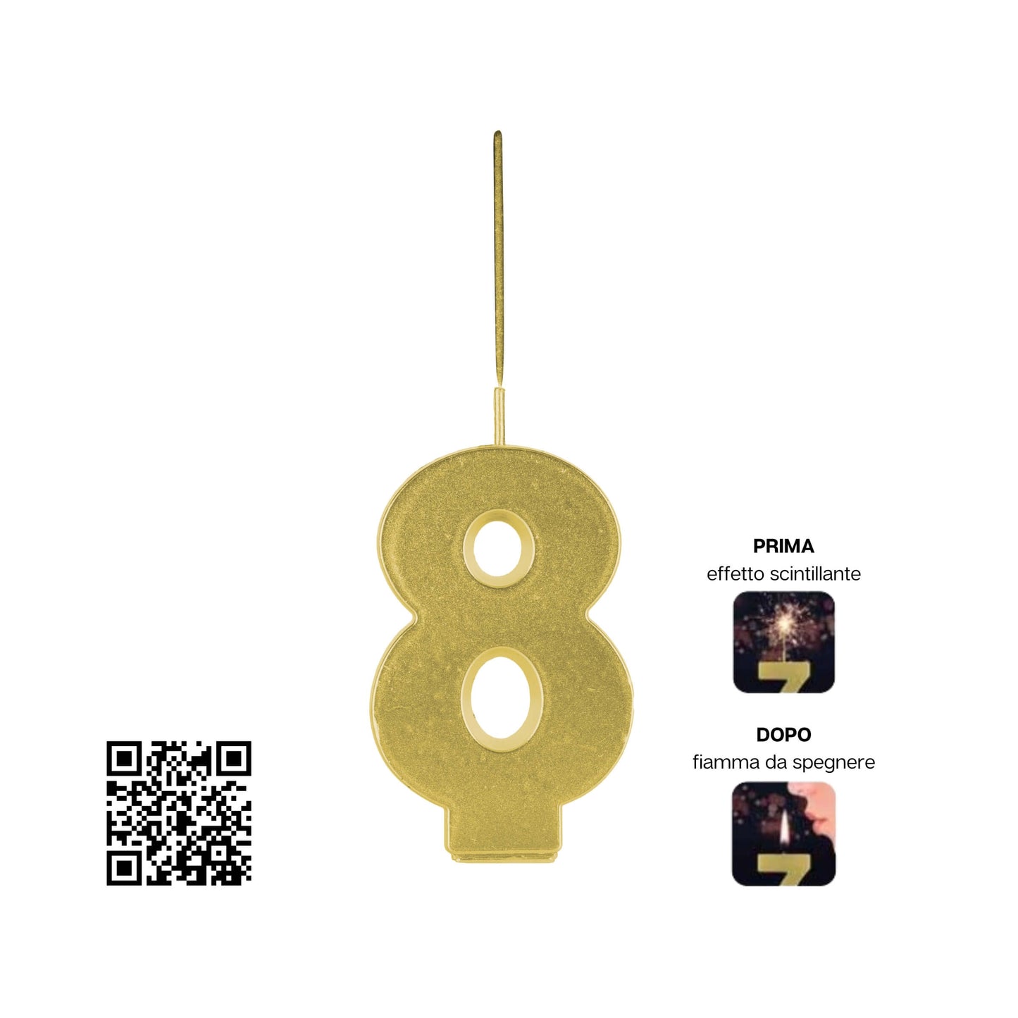 Candela Magic Number numero 8 Borgonovo F1 oro con effetto scintille dorate