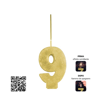 Candela Magic Number numero 9 Borgonovo F1 oro con effetto scintille dorate