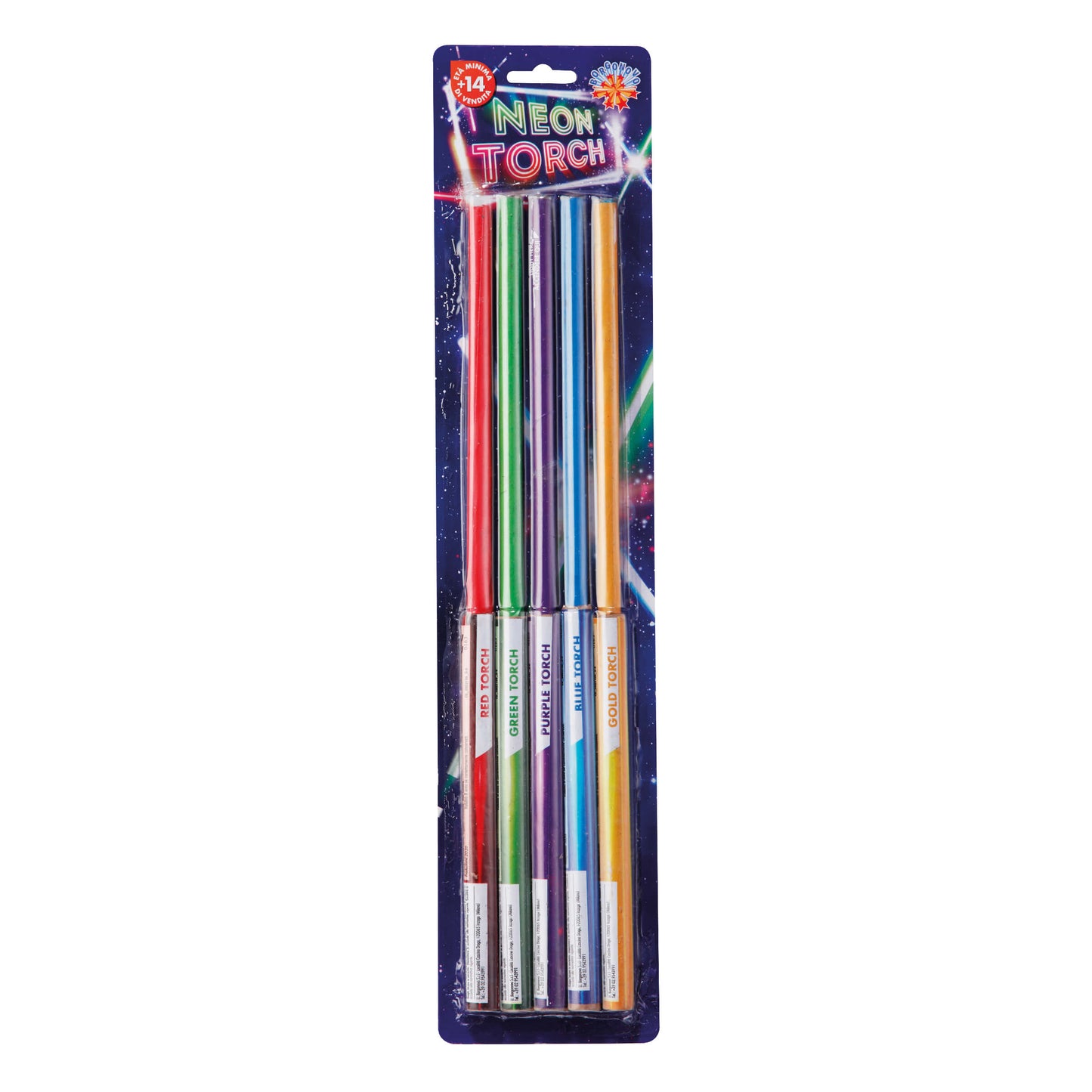 Neon Torch Borgonovo F1, 5 torce con fiamma colorata luminosa assortita