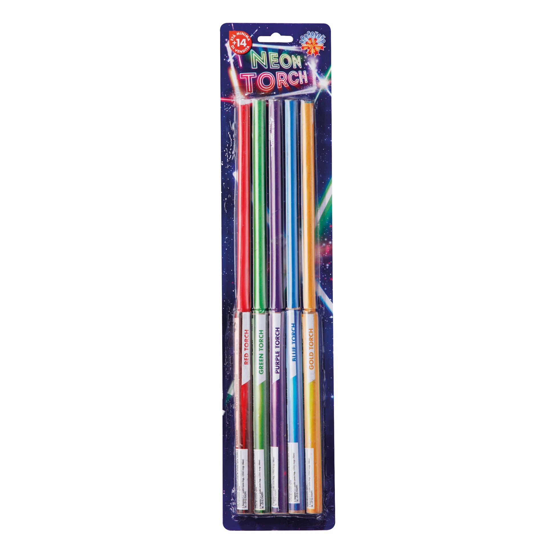 Neon Torch Borgonovo F1, 5 torce con fiamma colorata luminosa assortita