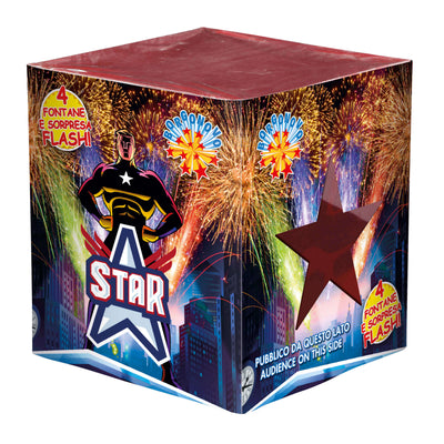 Fontana Star Borgonovo F2 con stelle blu, rosse e verdi e bengala lampeggiante a stella