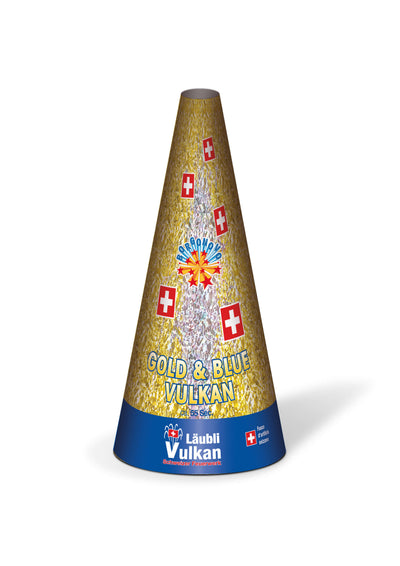 Fontana Gold & Blue Vulkan Borgonovo F2 con getto blu e scintille dorate