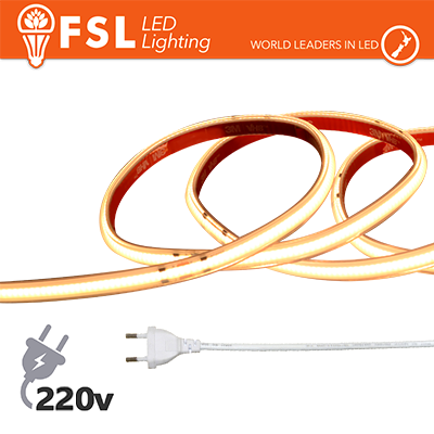Striscia LED COB 20metri - IP65 3000K 220V 15W/m 1200lm/m+KIT tappo