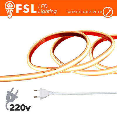 Striscia LED COB 20metri - IP65 3000K 220V 15W/m 1200lm/m+KIT tappo