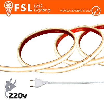 Striscia LED COB 5metri - IP65 4000K 220V 15W/m 1300lm/m+KIT tappo
