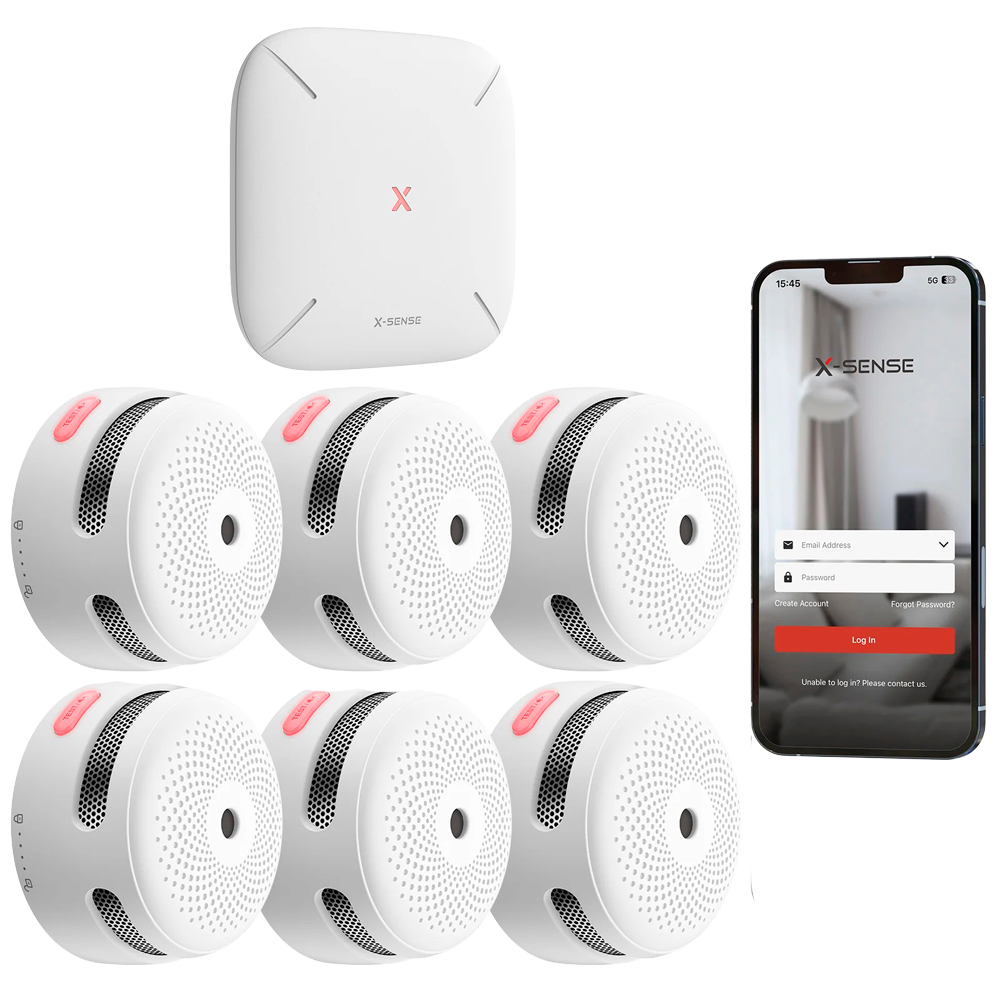X-Sense KIT 6x Sensori Fumo Link+PRO a batteria sostituibile con centralina RF
