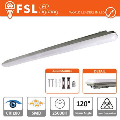 Plafoniera Stagna 36W - 4000K 3100LM >120º 1198x85x66mm IP65