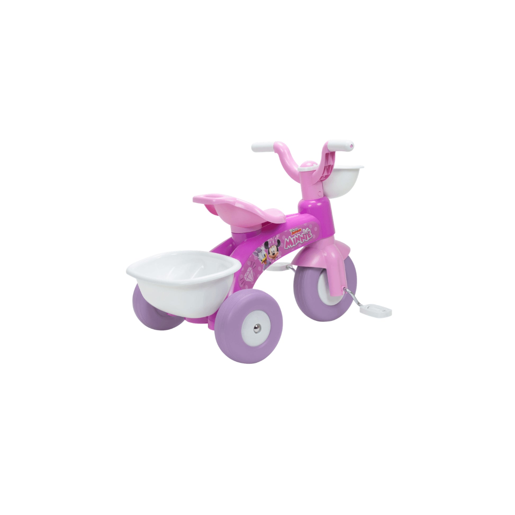 Triciclo Minnie Mouse rosa vista laterale