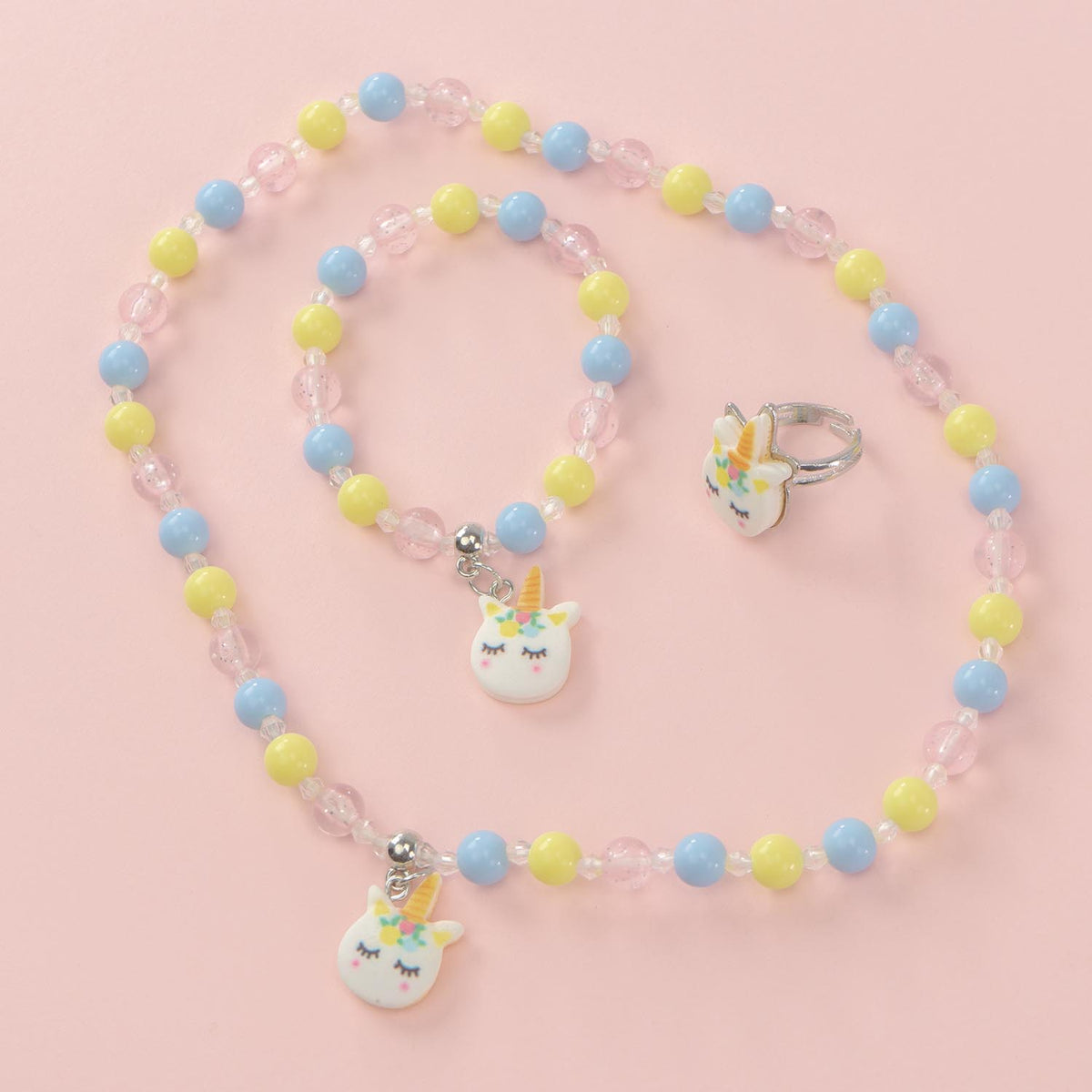 Nice Precious Set 3 Pezzi Collana Bracciale e Anello Unicorno Pastello - 25122