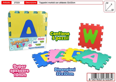 Tappetino puzzle in EVA con lettere alfabeto colorato 32x32cm